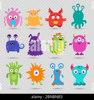 Nette Cartoon Baby Monster Vektor isoliert auf transparentem Hintergrund. Monster Baby, Alien oder Biest Sammlung, Gesicht Cyclop Illustration Stock Vektor