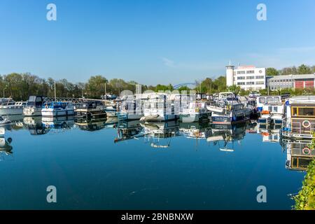 Die Marina Rünthe am Datteln-Hamm-Kanal in Bergkamen, Nordrhein-Westfalen, Deutschland, Europa Stockfoto