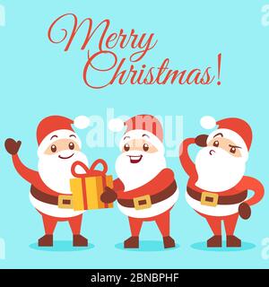 Frohe Weihnachten Hintergrund mit emotionalen Santa Cartoon-Figuren der Gruppenillustration Stock Vektor