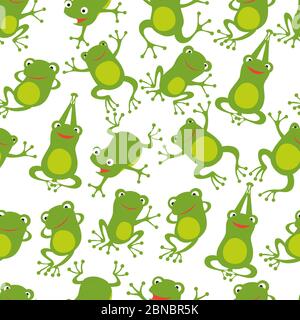 Frosch nahtloses Muster. Cartoon niedlichen Frösche Kinder Wiederholung Textur. Frosch Tapete grün, Textil nahtlose Muster. Vektorgrafik Stock Vektor