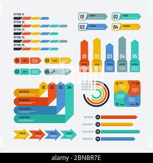 Infografiken für Präsentationen. Flussdiagramm Zeitleiste Prozessdiagramm Workflow-Optionsdiagramme. Infografik Vektorelemente Flussdiagramm, Pfeildiagramm Prozessdarstellung Stock Vektor