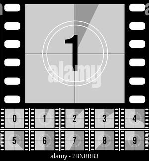 Countdown-Frames. Retro Film Film Timer Universalzähler mit Zahlen. Vektor-Set von Countdown-Frame, um Video-Illustration zu starten Stock Vektor
