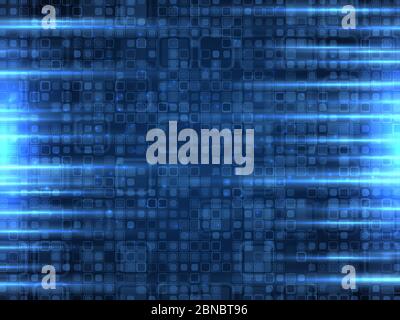 Abstrakter technischer Hintergrund. Perspektivische Rechtecke mit hellem Lichtreflexen. Futuristisches Matrix-Raster, virtuelle Tunnel-Vektor-Illustration. Blaue moderne digitale futuristische Kulisse Stock Vektor