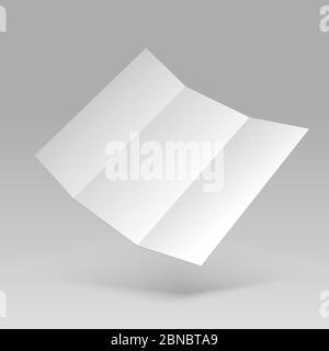 Flyer-Modell. Leeres weißes Papier mit gefaltetem Briefkopf. 3d-Flyer-Karte Vektorvorlage. Abbildung eines leeren 3d-White Paper-Flyers Stock Vektor