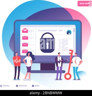 E-Mail-Verschlüsselung. Schutz von Internetdaten, Sicherheitssystem für Unternehmensressourcen. E-Mail-verschlüsselten und Online-Backup-Service Vektor-Konzept. Computersicherheit und -Schutz, E-Mail-Illustration für das Netzwerk Stock Vektor