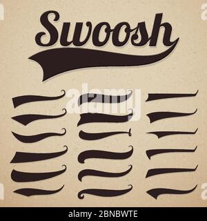 Retro-Texting-Tails. Swooshes swashes, swooshes und Swashes für Vintage Baseball Vektor Typografie. Illustration der Swoosh und Swash, Swosh und Swirl Sammlung Stock Vektor