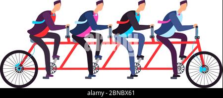 Geschäftsleute, die auf Tandemfahrrädern fahren. Teamkoordination. Erfolgreiches Business Teamwork und Leadership Vector Konzept. Illustration von Teamwork Fahrrad Tandem Transport zum Ziel Stock Vektor