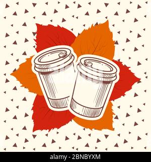 Hipster Stil Herbst Poster mit Kaffee zu gehen und Blätter. Vektorgrafik Stock Vektor