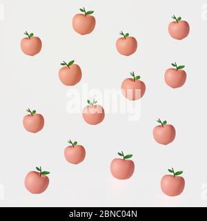 Pfirsich Obst niedlichen Cartoon-Charakter, Obst Muster 3d-Illustration Stockfoto