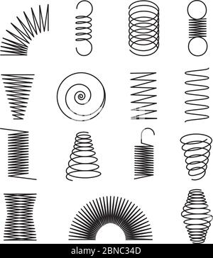 Metallfedern. Spirallinien, Spulenformen isolierte Vektorsymbole. Abbildung der Spiral- und Federbiegselinie Stock Vektor