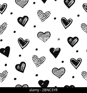 Skizzieren Herzen nahtloses Muster. Romantische Doodle Liebe Valentinstag Vektor Textur. Illustration von Herz Liebe Doodle Hintergrund, Skizze nahtlose Muster Stock Vektor