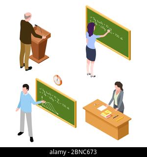 Lehrer und Dozent Zeichen isoliert auf weißem Hintergrund. Mann und Frau Professor Dozent Illustration Stock Vektor