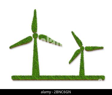 Grüne Gras Windturbinen Form 3D Symbol isoliert auf weißem Hintergrund für grüne Energie und ECO-Konzept. 3D-Darstellung. Stockfoto