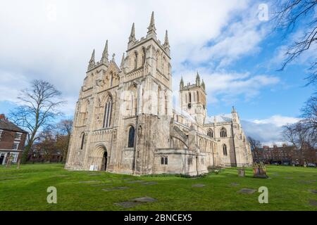 Außenansicht der Selby Abbey in Selby, North Yorkshire Stockfoto