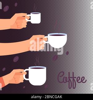 Kaffee Vektor Banner Vorlage oder Hintergrund mit Händen halten Tassen Heißgetränk Illustration Stock Vektor