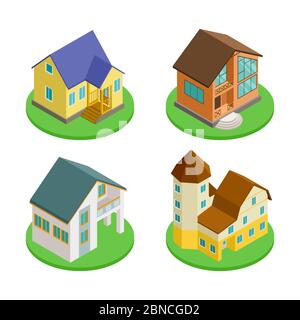 3D isometrische Wohnhäuser Vektor des Satzes. Illustration von Haus Gebäude 3d, isometrische Haus Stock Vektor