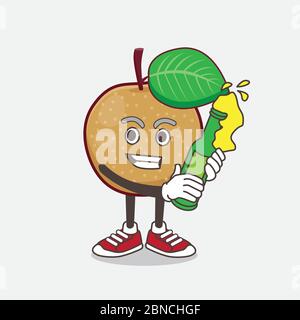 Eine Illustration von Nashi Pear Cartoon Maskottchen Charakter hält eine Flasche Bier Stock Vektor