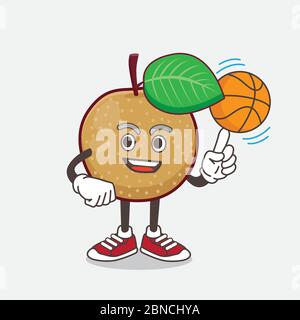 Eine Illustration von Nashi Pear Cartoon Maskottchen Charakter mit einem Basketball Stock Vektor