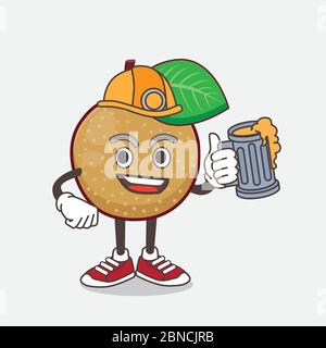 Eine Illustration von Nashi Pear Cartoon Maskottchen Charakter hält ein Glas Bier Stock Vektor