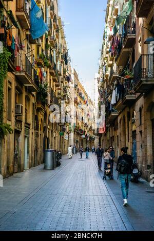Seitenstraße von El Ravel, Barcelona, Spanien Stockfoto