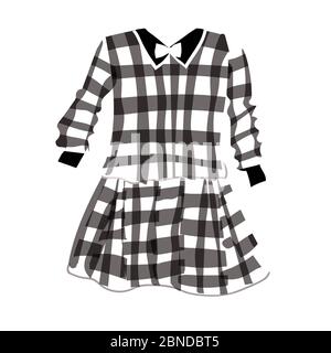 Modisches Kleid Muster für kleine Mädchen. Karierten Kleid. Karierten. Babyanzug. Prinzessin. Schuluniform. Illustration isoliert auf weißem Hintergrund. Stockfoto