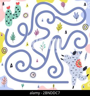 Lustige Labyrinth-Spiel für Kinder mit einem niedlichen Tanz Lama Stock Vektor