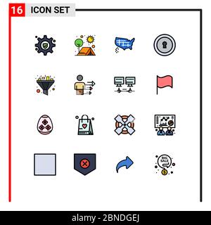 Set von 16 modernen UI-Symbole Symbole Symbole Zeichen für Sortieren, Filter, Karte, Geheimnis, Schlüsselloch editierbar Creative Vector Design-Elemente Stock Vektor