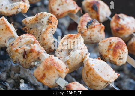 Spieße von Schweinshash Kebab. Spieße vom Grill Stockfoto