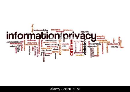 Information Privacy Cloud Konzept auf weißem Hintergrund Stockfoto