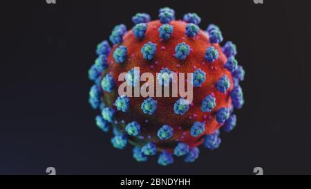 Neuartiges Coronavirus Covid-19 Mikroskop Nahaufnahme Konzept. 3d-Darstellung. Stockfoto