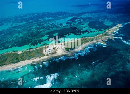 Luftaufnahme des nördlichen Teils der Contoy Insel, Contoy Island National Park, Mesoamerican Reef System, in der Nähe von Cancun, Karibik, Mexiko, Januar Stockfoto