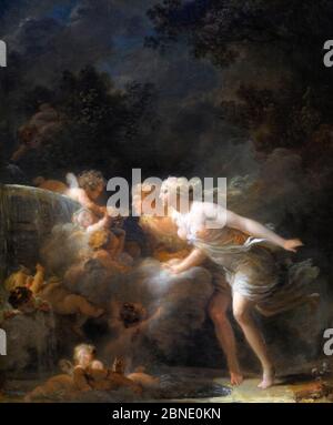 Der Brunnen der Liebe (La Fontaine d'Amour) von Jean-Honoré Fragonard (1732-1806), Gemälde, Öl auf Leinwand, um 1785 Stockfoto