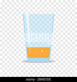 Glas ein Viertel gefüllt mit frischem, funkelnden Orangensaft. Flaches Symbol auf kariertem Hintergrund isoliert. Gelbe Flüssigkeit in transparentem Behälter. Stilisiert Stock Vektor