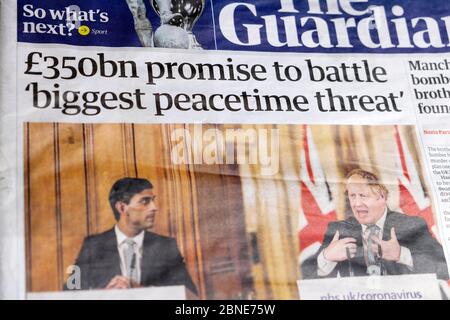 ' 350 Mrd.£Versprechen, die "größte Bedrohung für Friedenszeiten" zu bekämpfen ' Titelzeile der Zeitung Guardian 18. März 2020 London England Großbritannien Stockfoto