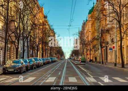 Prag, Tschechien, 14. Mai 2020 - die Straßen Prags sind mitten in der weltweiten Pandemie-Covid-19 völlig leer Stockfoto