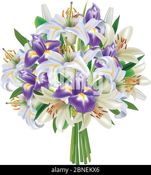 Blumenstrauß von Irises und Lilien Vektor Illustration Stock Vektor