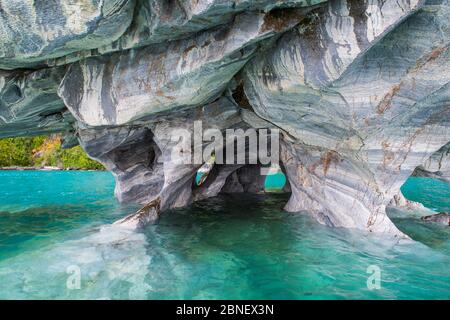 Felsformation bei Catedral de Marmol in Chile Stockfoto