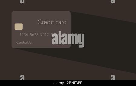 Eine generische braune Kreditkarte ist auf einem dunkleren braunen Hintergrund zu sehen. Das Vektorbild enthält einen EMV-Chip und einen Schlagschatten. Stock Vektor