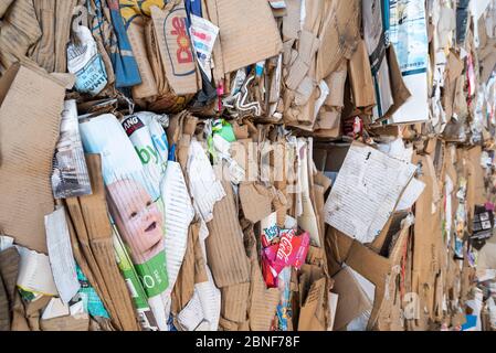 Kartonballen im Wallowa County Recycling Center in Enterprise, Oregon. Stockfoto