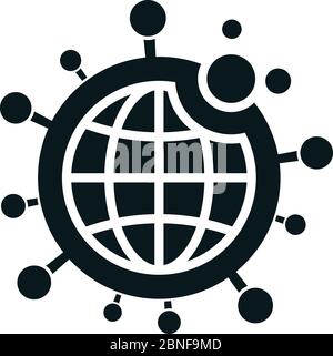 Coronavirus Covid-19 Infektion Symbol mit Weltkarte auf weißem Hintergrund. Form bezieht sich auf die Verbreitung von Viren weltweit. Stock Vektor