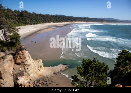 Otter Crest State Scenic Viewpoint bei Devils Punch Bowl, Otter Rock, Oregon im August, horizontal Stockfoto