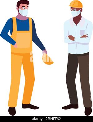 Männliche Betreiber und Executive mit Maske und Helm Vektor Illustration Design Stock Vektor