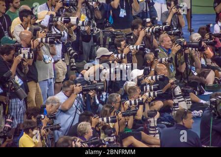 Pressefotografen beim Finale des US Open Tennis Turniers 2011, Flushing Meadows-Corona Park, Queens, New York, USA Stockfoto