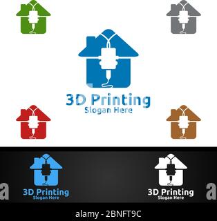 Home 3D Printing Company Vector Logo Design für Medien, Einzelhandel, Werbung, Zeitungen oder Bücher Konzept Stock Vektor