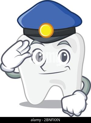 Polizeibeamter Cartoon Zeichnung von Zahn trägt einen blauen Hut Stock Vektor
