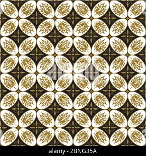 Elegante Art Work Blumenmotive auf Kawung Batik Design mit einfachen weißen goldenen Farbdesign Stock Vektor