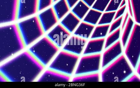 Neon-Tunnel im All mit 80er-stylischen Lazer-Linien für futuristische Stock Vektor