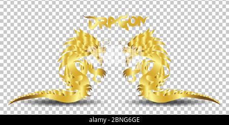 Gold Drachen Silhouette auf transparentem Hintergrund.Vektor-Illustration Stock Vektor
