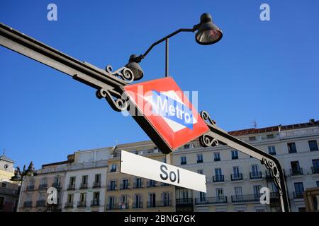 Sol Metro Station in Madrid, Spanien. Der zentralste Bahnhof der Hauptstadt, am Platz Puerta del Sol. Stockfoto