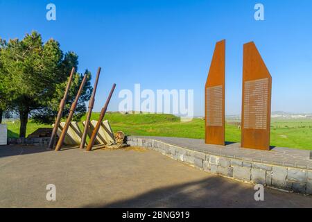El-Rum, Israel - 12. Mai 2020: Blick auf das Oz 77 Memorial (Tal der Tränen) für den Jom Kippur Krieg (1973) auf den Golanhöhen. Nordisraelis Stockfoto